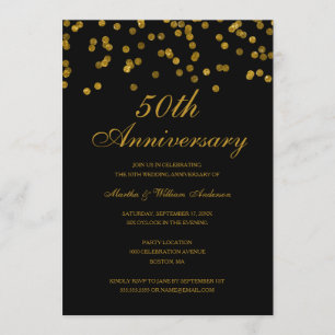 Invitation Confettis noir et or 50e anniversaire de mariage
