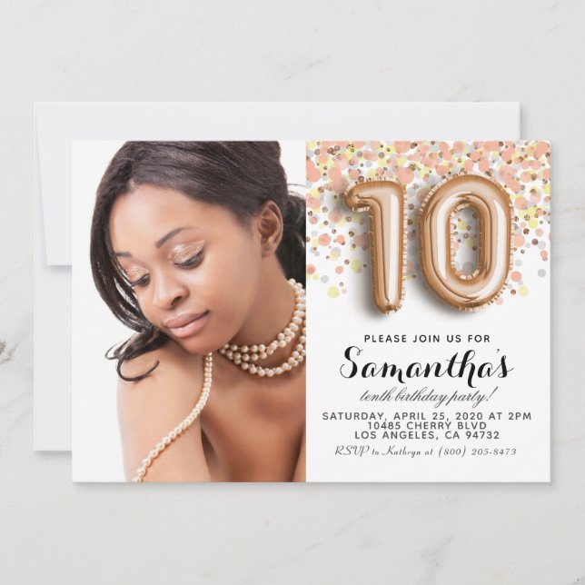 Invitation Confettis Or Portrait 10e Anniversaire (Devant)