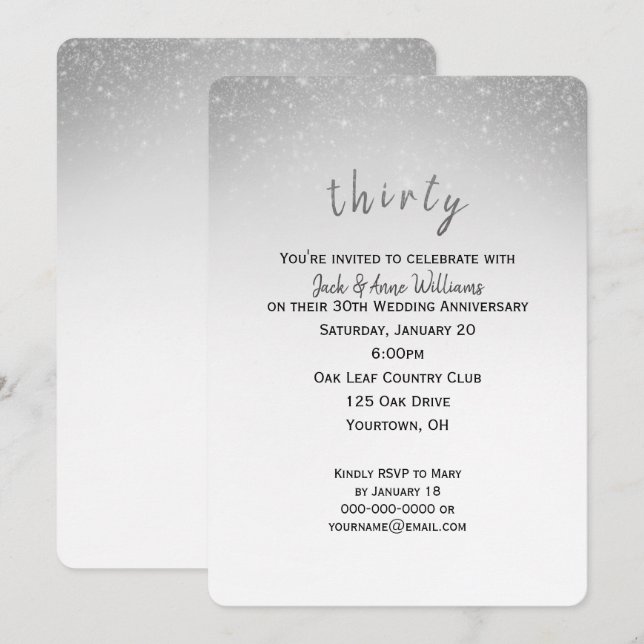 Invitation confettis pailletés 30ème anniversaire de mariage (Devant / Derrière)