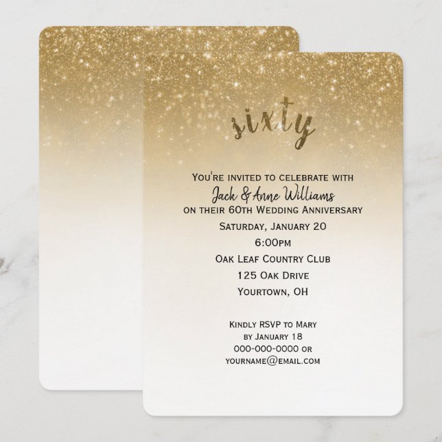 Invitation confettis pailletés 60e anniversaire de mariage (Devant / Derrière)