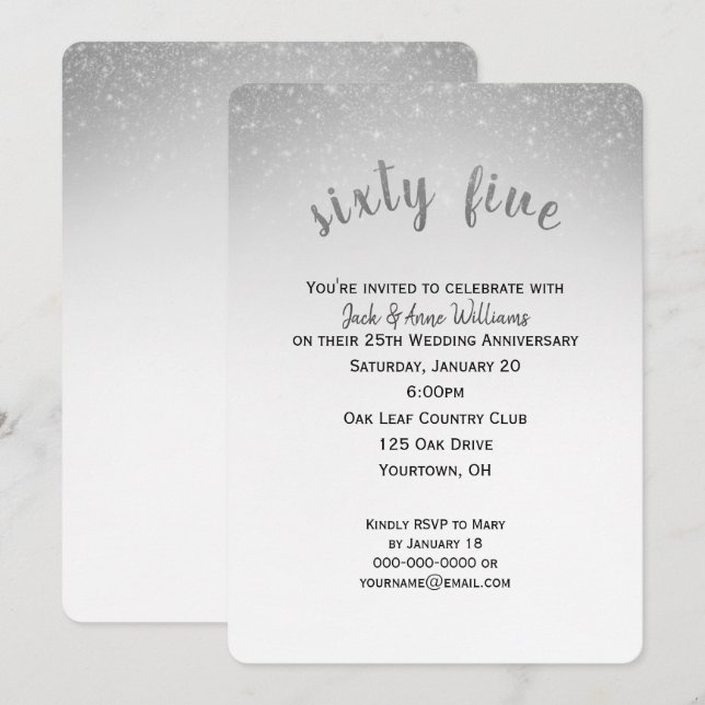 Invitation confettis pailletés pour les 65 ans de mariage (Devant / Derrière)