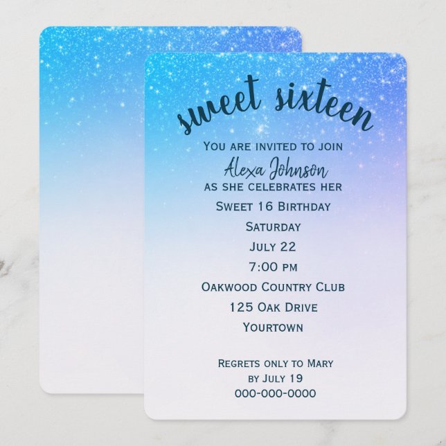 Invitation Confettis Paillettes Sweet 16 (Devant / Derrière)