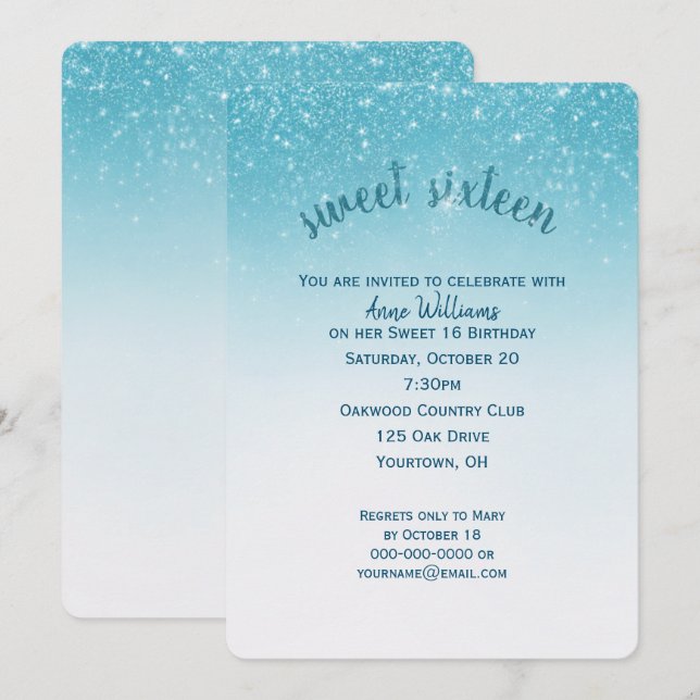 Invitation Confettis Paillettes Sweet 16 (Devant / Derrière)