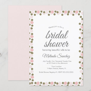 Invitation Confettis Points Roses Bordure Dorée Baby Shower d