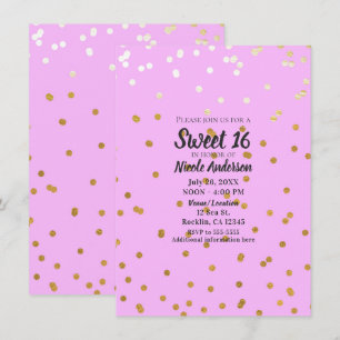 Invitation Confettis roses et or Points de modernité Glamour