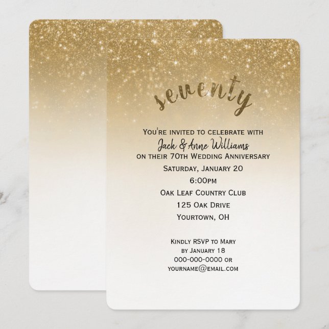 Invitation confettis scintillants 70e anniversaire de mariage (Devant / Derrière)