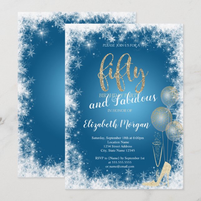 Invitation Confettis Talons Hauts,Flocons de neige Fête d'ann (Devant / Derrière)