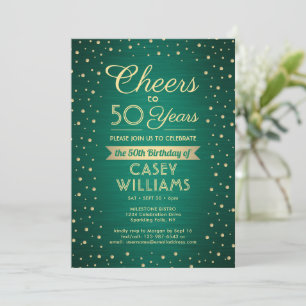 Invitation Confettis vert et or brossé pour anniversaire TOUT
