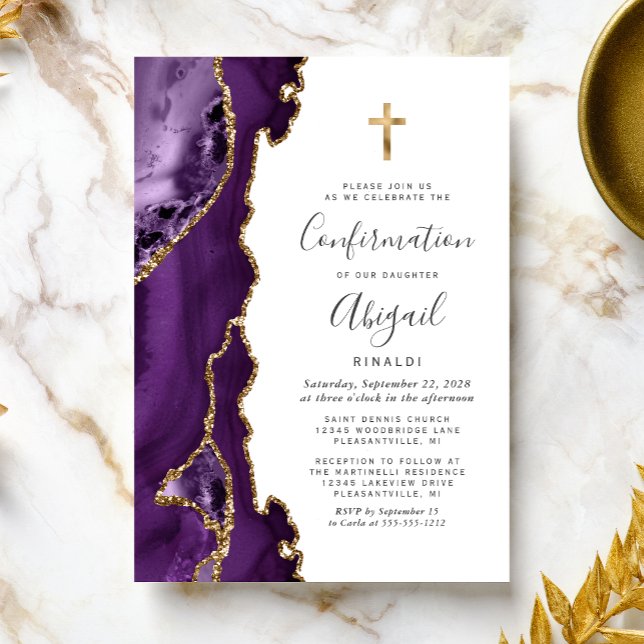 Invitation Confirmation Agate Violet Pailletée Or (Créateur téléchargé)