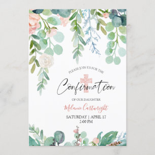 Invitation Confirmation Aquarelle Floral Rose vert Script