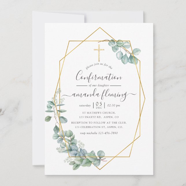 Invitation Confirmation aquarelle géométrique eucalyptus (Devant)