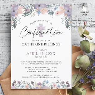 Invitation Confirmation Aquarelle Purple Floral Fleurs sauvag
