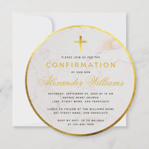 Invitation Confirmation Arrondi Faux Gold Foil Marbre Script