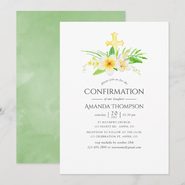 Invitation Confirmation au frangipanier aquarelle (Devant / Derrière)