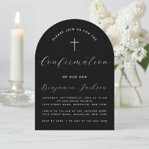 Invitation Confirmation Black Arch Simple Modern Script Croix