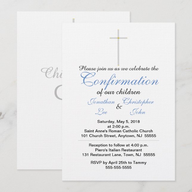 Invitation Confirmation Blue Twins Crisp White (Devant / Derrière)