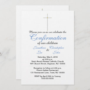 Invitation Confirmation Blue Twins Crisp White