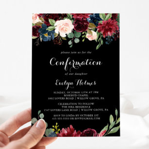 Invitation Confirmation botanique noire rustique