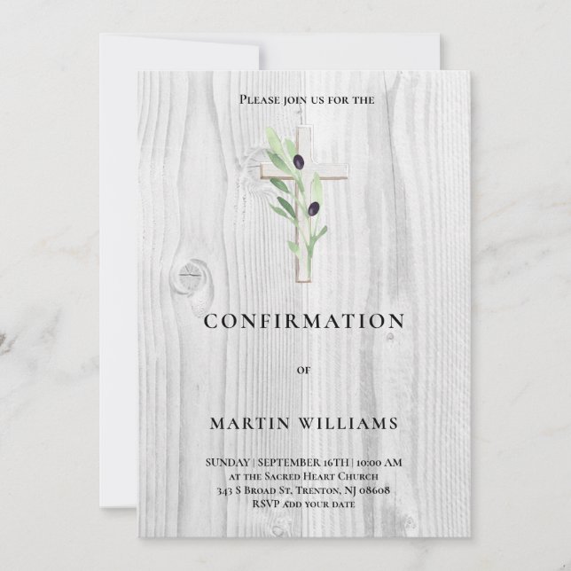 Invitation Confirmation croisée de bois de branche d'olivier (Devant)