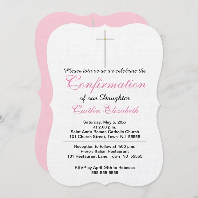 Invitation Confirmation Croix Fille rose (Devant / Derrière)