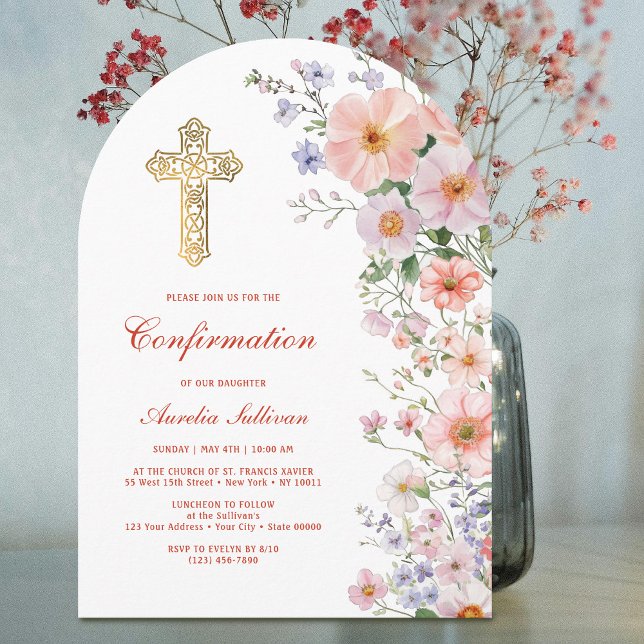 Invitation Confirmation d'arche de fleurs sauvages pastel (Créateur téléchargé)