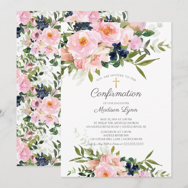 Invitation Confirmation de Blush Roses & Peonies (Devant / Derrière)