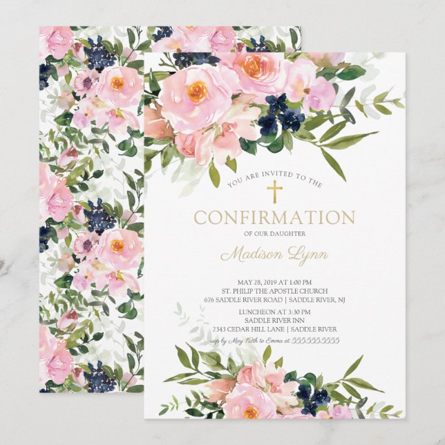 Invitation Confirmation de Blush Roses & Peonies (Devant / Derrière)