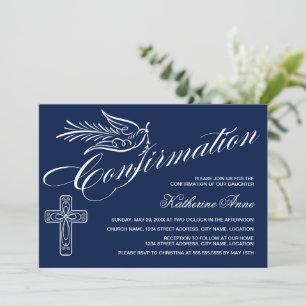 Invitation Confirmation de calligraphie avec croix et colombe