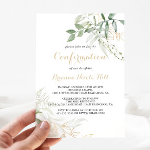 Invitation Confirmation de calligraphie de feuillage vert or