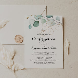 Invitation Confirmation de calligraphie d'or Eucalyptus rusti