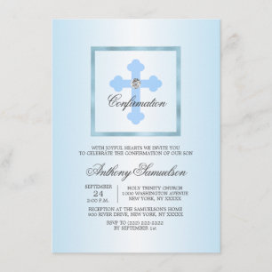 Invitation Confirmation de Croix Bleue Élégante Personnalisée