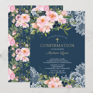 Invitation Confirmation de dentelle pour les Roses et les piv