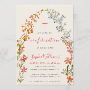 Invitation Confirmation de fille Fleurs sauvages Aquarelle