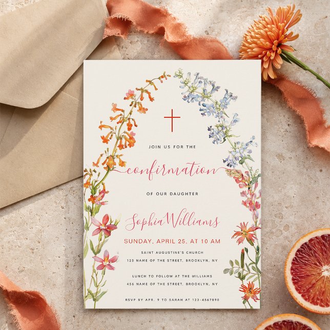Invitation Confirmation de fille Fleurs sauvages Aquarelle  (Créateur téléchargé)