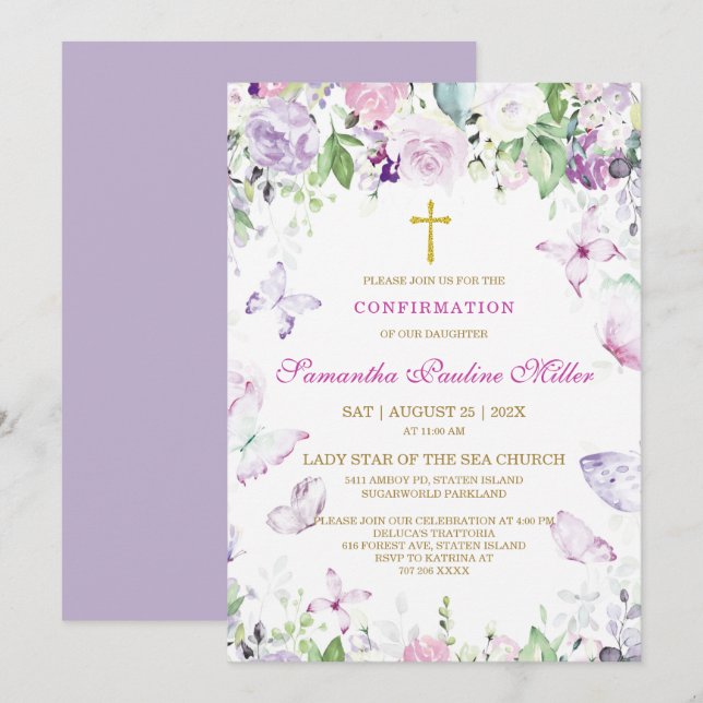 Invitation Confirmation de fille personnalisée (Devant / Derrière)