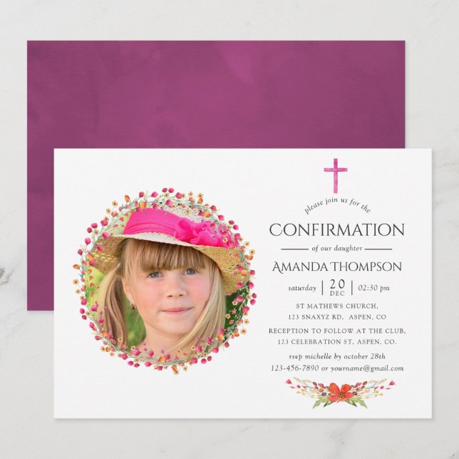 Invitation Confirmation de fleurs sauvages aquarelle (Devant / Derrière)
