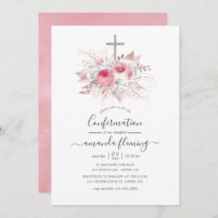 Invitation Confirmation de florale rose et Rose or