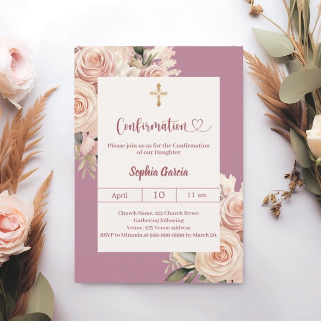 Invitation Confirmation de floraux rose poussiéreuse ivoire m (Créateur téléchargé)