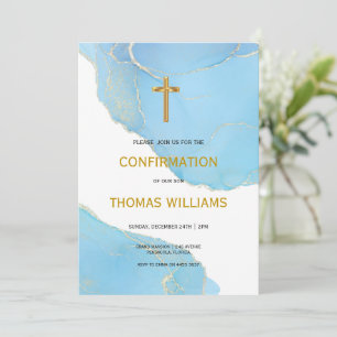 Invitation Confirmation de Garçon bleu et or