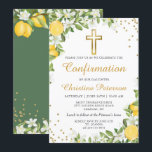 Invitation Confirmation de la croix d'or de citron vert d'été<br><div class="desc">Summer Lemon Greenery Gold Cross Confirmation Invitation</div>