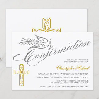 Invitation Confirmation de la croix et de la colombe élégante