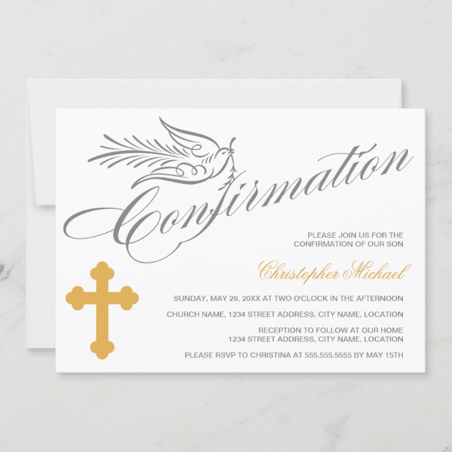 Invitation Confirmation de la croix et de la colombe élégante (Devant)