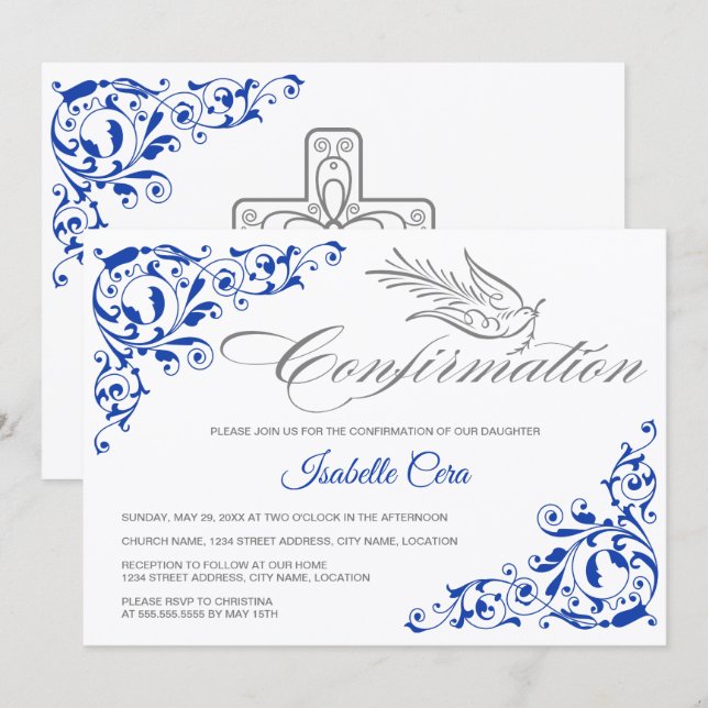 Invitation Confirmation de la croix et de la colombe élégante (Devant / Derrière)