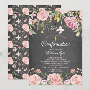 Invitation Confirmation de la croix florale et dorée rose mod