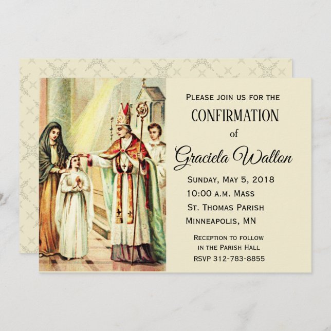 Invitation Confirmation de la fille catholique traditionnelle (Devant / Derrière)