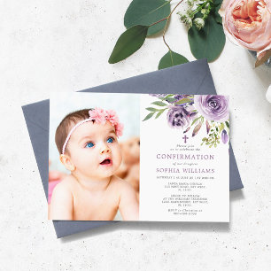Invitation Confirmation de la fille photo florale Rose violet