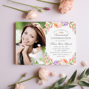 Invitation Confirmation de la photo Lilac Stripe and Bloom