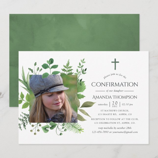 Invitation Confirmation de la verdure de la forêt à l'aquarel (Devant / Derrière)