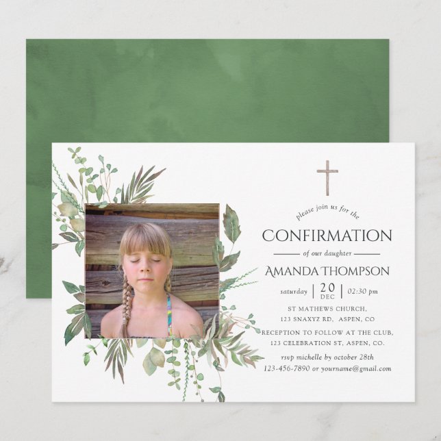 Invitation Confirmation de la verdure de la forêt à l'aquarel (Devant / Derrière)