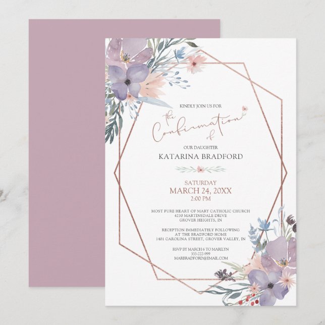 Invitation Confirmation de l'aquarelle géométrique Fleur sauv (Devant / Derrière)
